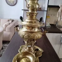 سماور برنجی با قوری وکاسه وسینی نو