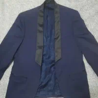 کت پارچه ای سرمه ای یقه ساتن