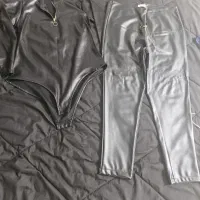 شلوار و بلوز بادی زیپ دار چرم