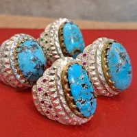 انگشتر نقره فیروزه سلطنتی قواره دار مغز سنگ