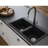 سینک دو قلو(دولگن) گرانیتی توکار مشکی طلایی