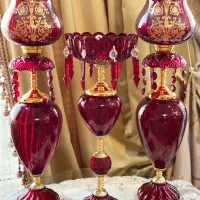 شمعدان لاله و شکلاتخوری دکوری زرشکی