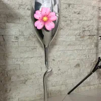 گلدان پایه بلند آینه ای نقره ای