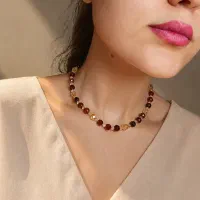 گردنبند دست ساز گارنت عسلی و سیترین طبیعی