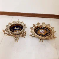 برنز  پیاله و پیش دستی چینی سرمه ای