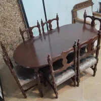 میز ناهارخوری وصندلی چوب گردو آنتیک قدیمی ۶ نفره