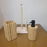 ست جا مایع،جا قاشقی و استند دستمال بامبو