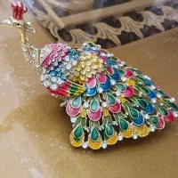 مجسمه طاووس دکوری برنجی و میناکاری شده