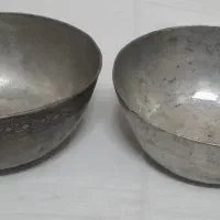 دو عدد کاسه مسی قاجاری