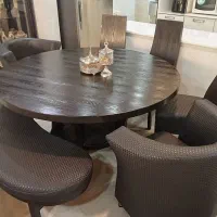 میز ناهار خوری هشت نفره چرم و چوب