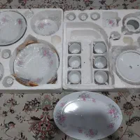 سرویس چینی قدیمی گل عروس لب طلایی