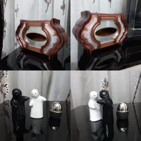 جعبه دستمال کاغذی طرح چوب/نمکدان آدمک سیاه سفید/نو
