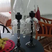 یک جفت شمعدان کریستال تراشکاری شده