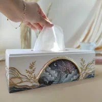 جا دستمال کاغذی چوبی نقاشی برجسته طرح منظره