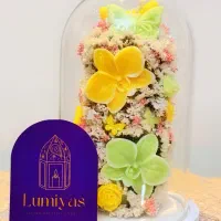 باکس شیشه ای شمع مدل پروانه و گل