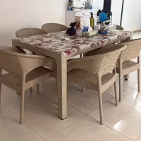 میز صندلی ۶ نفره پلاستیکی حصیری