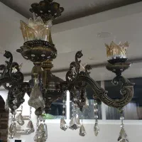 لوستر ۵ شاخه برنز لامپ و کریستال سالم