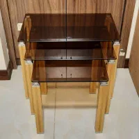 میز عسلی سه سایزپایه فلزی شیشه ای