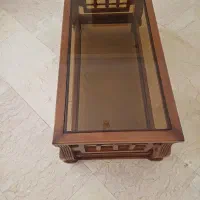 میز جلو مبلی چوب و شیشه