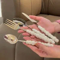 قاشق و چنگال استیل دسته مرواریدی
