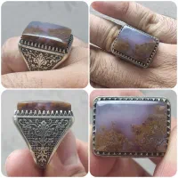 انگشتر شجر و عقیق با سنگ معدنی -رکاب نقره روس