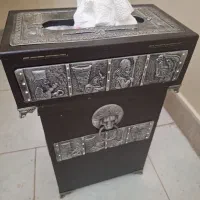 سطل و جا دستمالی چوبی برنزی