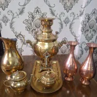 سرویس سماور برنجی ،یک جفت گلدان مسی