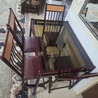 میز ناهارخوری ۴ نفره استیل با روکش زرشکی
