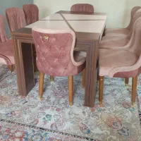 میز غذاخوری با ۸ صندلی کرم قهوه ای