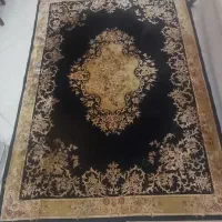 قالیچه ابریشم ماشینی مشکی طلایی