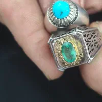 انگشتر دست ساز زمرد و فیروزه