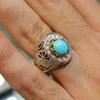 انگشتر نقره 925 با نگین فیروزه نیشابوری اصل وزن.49