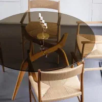 شیشه میز گرد ناهارخوری دودی/برنزی سکوریت با قطر ۹۲