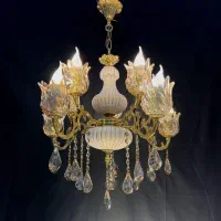 لوستر ترکیبی برنز و سرامیک با ۸ شاخک گل رز