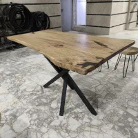 میز نهارخوری چهار نفره روستیک چوب بلوط و فلز