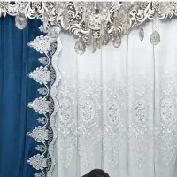 پرده حریر طرح دار همراه با والن