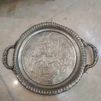 سینی گرد قلم زنی قدیمی دسته دار ورشو