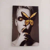 فروش تابلو بوم طرح پروانه طلایی و زن دکوراتیو