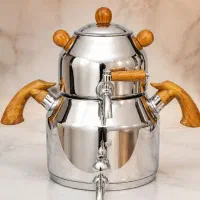 کتری قوری استیل شیر‌دار ۳ لیتری ریور دسته چوبی