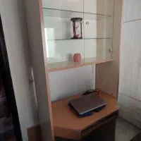 میز کامپیوتر کمجا چوب با کتابخانه،ویترین و جای کیس