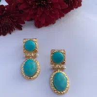 گوشواره با سنگ فیروزه و مروارید پرورشی