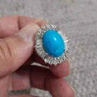 انگشتر نقره فیروزه الماس مخراج کاری شده نو