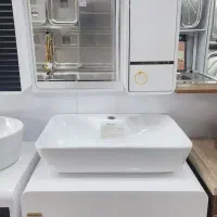 روشویی فول ست سفید با نوار طلایی مدل ۱۴