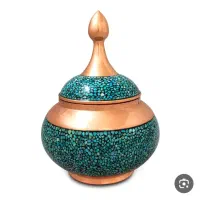 شکلات خوری و قندان مسی فیروزه کوب شده