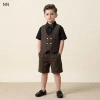 ست جلیقه شلوارک قهوه ای پسرانه