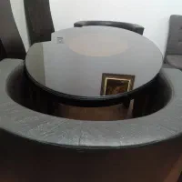 میز نهار خوری ۸ نفره  مبله با شیشه ترک و سالم