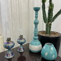 قلیان،گلدان وچراغ نفتی سفالی