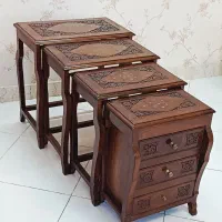 میز عسلی منبت برنزکوب هندی قدیمی آنتیک عتیقه