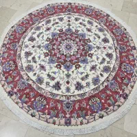 فرش دستباف دایره ۲×۲ گل‌ابریشم نو