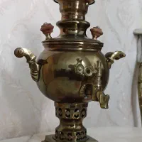 سماور ذغالی برنجی و مجسمه خر برنجی